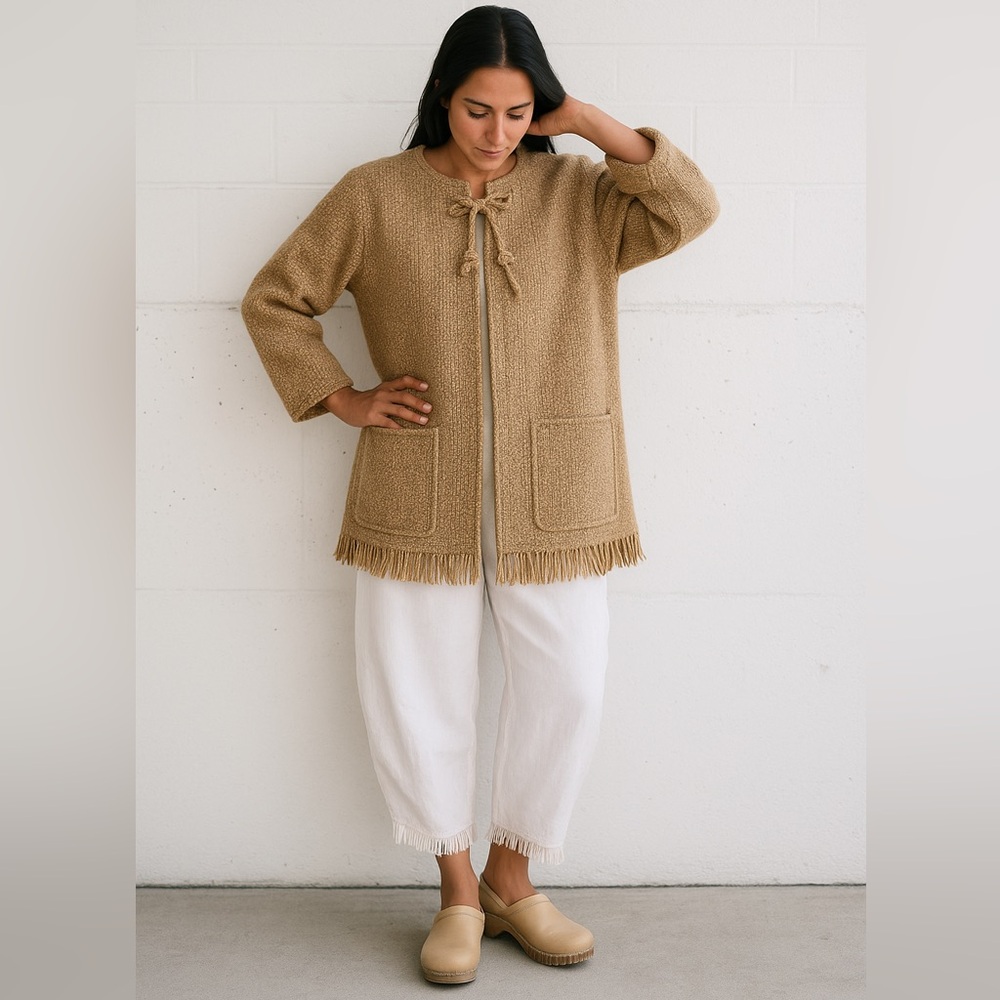 Artisan crafted Hand Woven Jacket with fringe trim